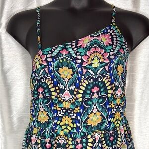 Old Navy Fit & Flare Asymmetrical Spaghetti Strap Watercolor Womens L Maxi Dress